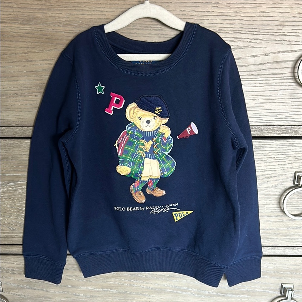 Ralph Lauren Navy Polo Bear Sweatshirt Kids Size 6 New